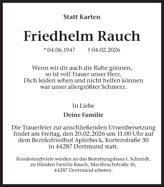 Traueranzeige von Friedhelm Rauch von Ruhr Nachrichten