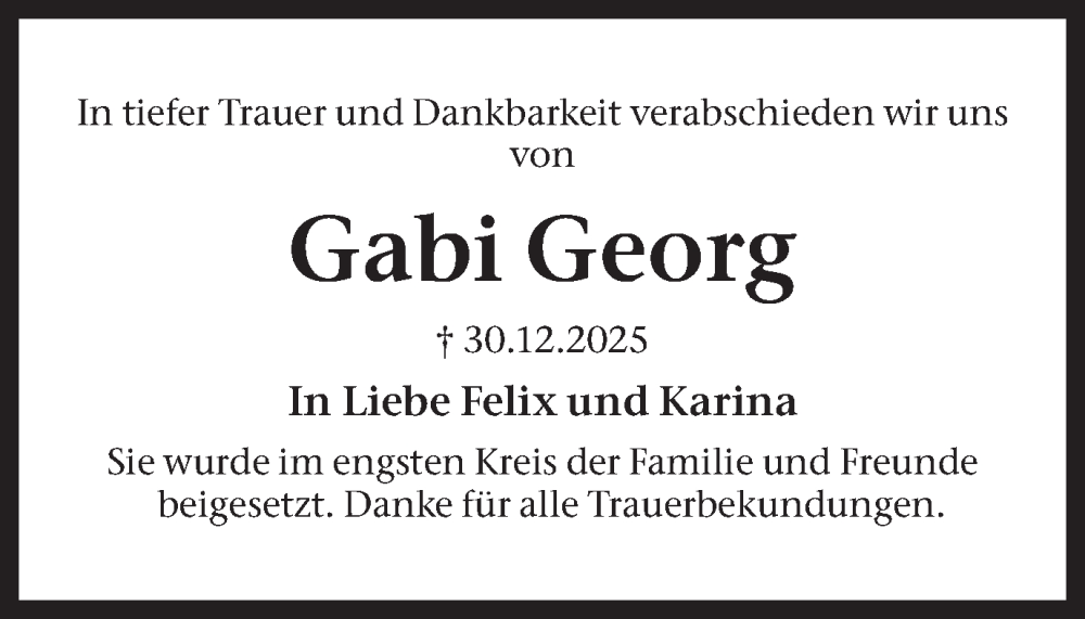  Traueranzeige für Gabi Georg vom 21.02.2026 aus Hellweger Anzeiger