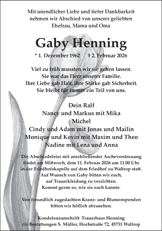 Traueranzeige von Gaby Henning von Trauer Vest