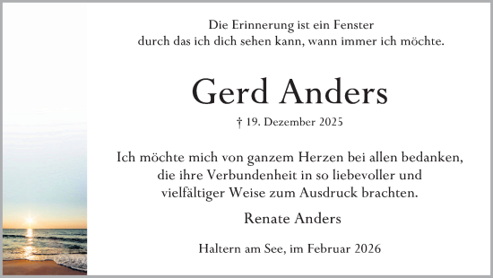 Traueranzeige von Gerd Anders von Ruhr Nachrichten und Halterner Zeitung
