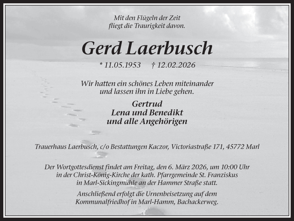  Traueranzeige für Gerd Laerbusch vom 28.02.2026 aus Trauer Vest