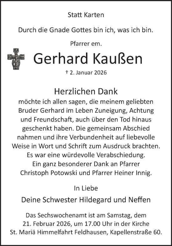 Traueranzeige von Gerhard Kaußen von Ruhr Nachrichten und Dorstener Zeitung