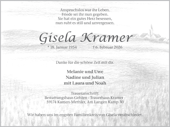 Traueranzeige von Gisela Kramer von Hellweger Anzeiger