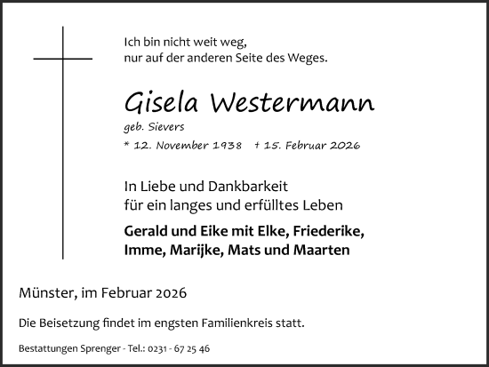 Traueranzeige von Gisela Westermann von Ruhr Nachrichten