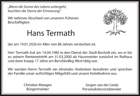 Traueranzeige von Hans Termath 