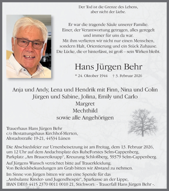 Traueranzeige von Hans Jürgen Behr von Lüner Anzeiger