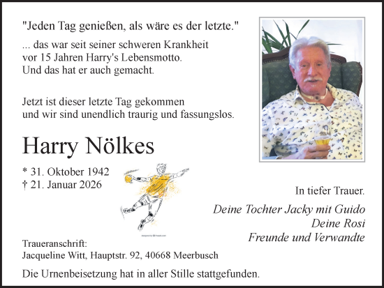 Traueranzeige von Harry Nölkes von Ruhr Nachrichten und Halterner Zeitung
