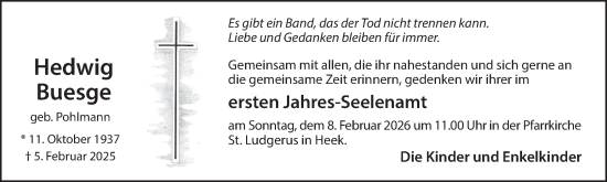 Traueranzeige von Hedwig Buesge von Münsterland Zeitung