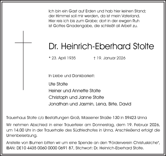 Traueranzeige von Heinrich-Eberhard Stolte von Hellweger Anzeiger