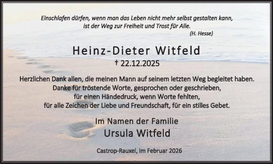 Traueranzeige von Heinz-Dieter Witfeld von Stadtanzeiger Castrop-Rauxel