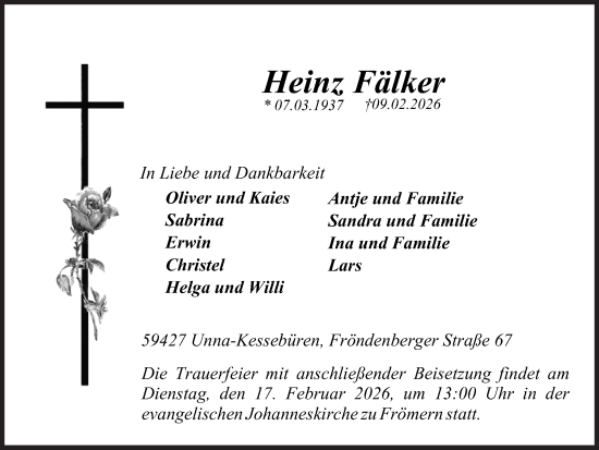 Traueranzeige von Heinz Fälker von Hellweger Anzeiger