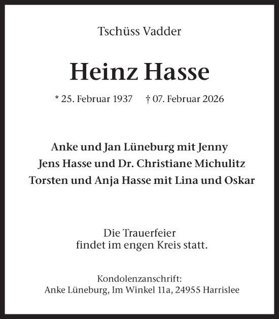 Traueranzeige von Heinz Hasse von Ruhr Nachrichten