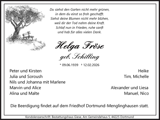 Traueranzeige von Helga Fröse von Ruhr Nachrichten