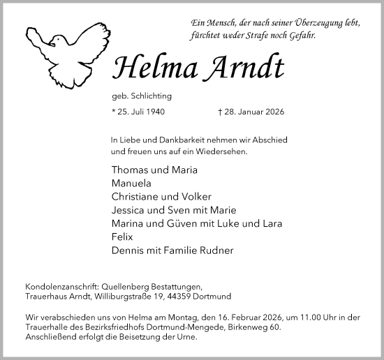 Traueranzeige von Helma Arndt von Ruhr Nachrichten