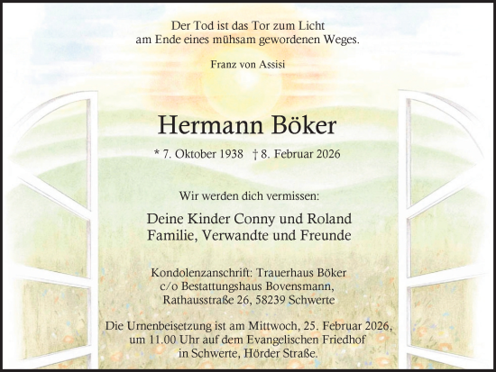 Traueranzeige von Hermann Böker von Ruhr Nachrichten