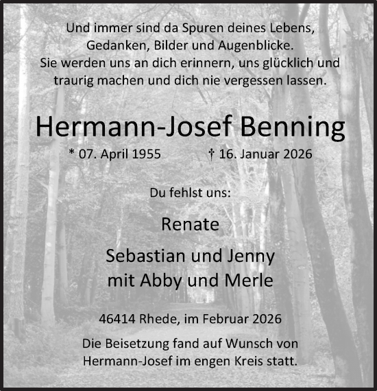 Traueranzeige von Hermann-Josef Benning 