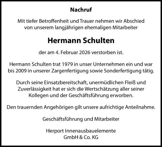 Traueranzeige von Hermann Schulten von Münsterland Zeitung