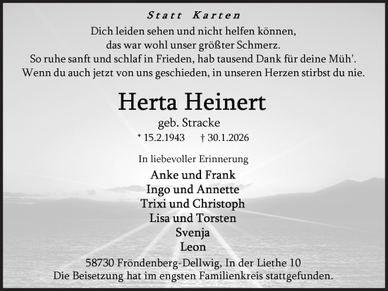 Traueranzeige von Herta Heinert von Hellweger Anzeiger