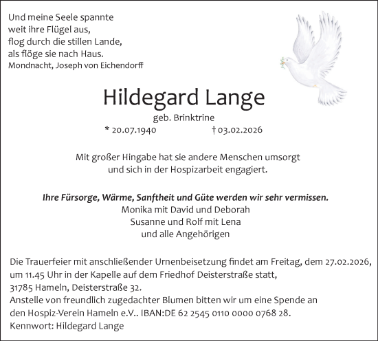 Traueranzeige von Hildegard Lange von Ruhr Nachrichten
