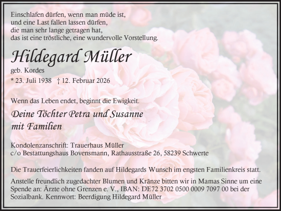 Traueranzeige von Hildegard Müller von Ruhr Nachrichten