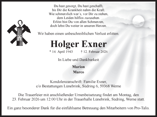 Traueranzeige von Holger Exner von Ruhr Nachrichten