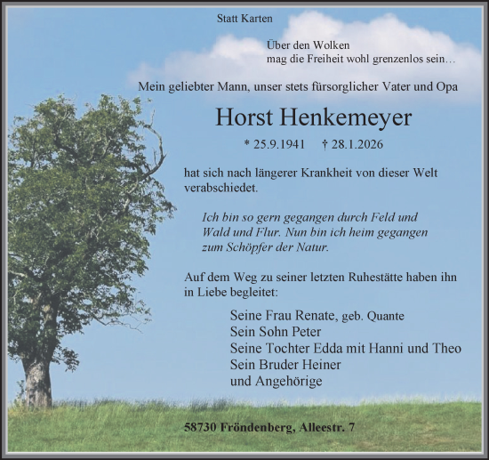 Traueranzeige von Horst Henkemeyer von Hellweger Anzeiger