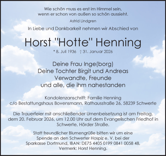 Traueranzeige von Horst Henning von Ruhr Nachrichten