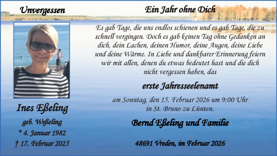 Traueranzeige von Ines Eßeling von Münsterland Zeitung