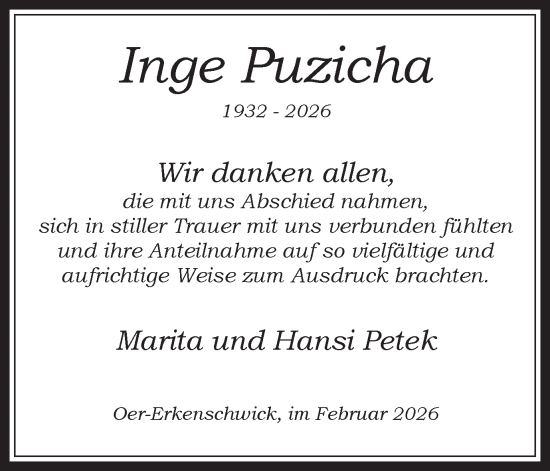 Traueranzeige von Inge Puzicha von Trauer Vest