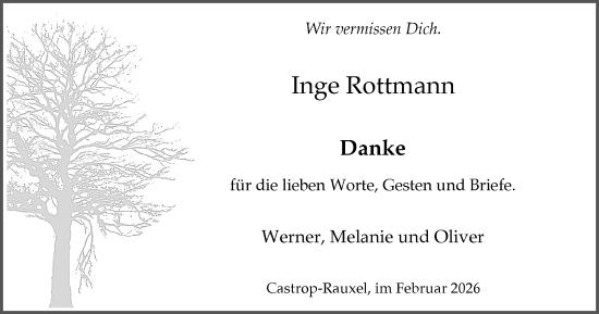 Traueranzeige von Inge Rottmann von Stadtanzeiger Castrop-Rauxel