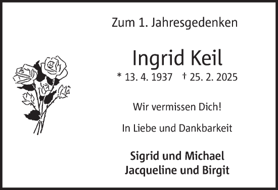 Traueranzeige von Ingrid Keil von Hellweger Anzeiger