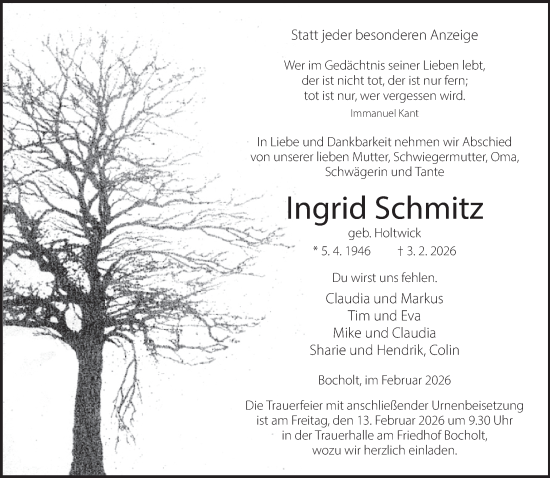 Traueranzeige von Ingrid Schmitz 