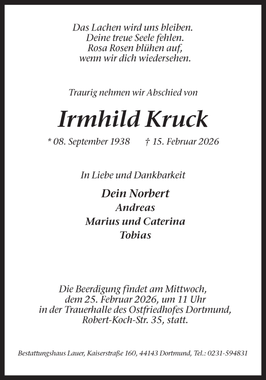 Traueranzeige von Irmhild Kruck von Ruhr Nachrichten