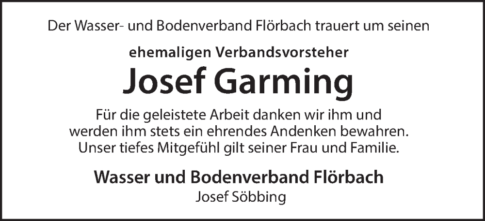  Traueranzeige für Josef Garming vom 03.02.2026 aus Münsterland Zeitung