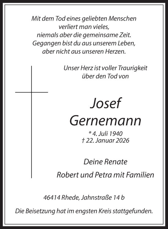 Traueranzeige von Josef Gernemann 