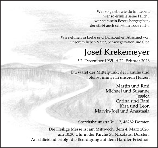 Traueranzeige von Josef Krekemeyer von Ruhr Nachrichten und Dorstener Zeitung