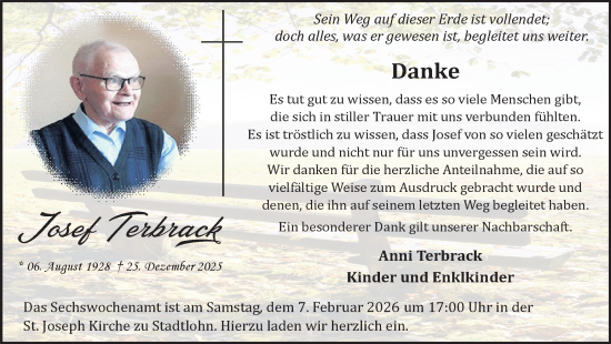 Traueranzeige von Josef Terbrack von Münsterland Zeitung