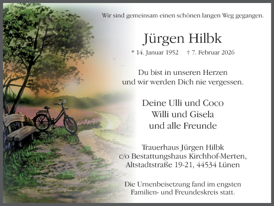 Traueranzeige von Jürgen Hilbk von Lüner Anzeiger