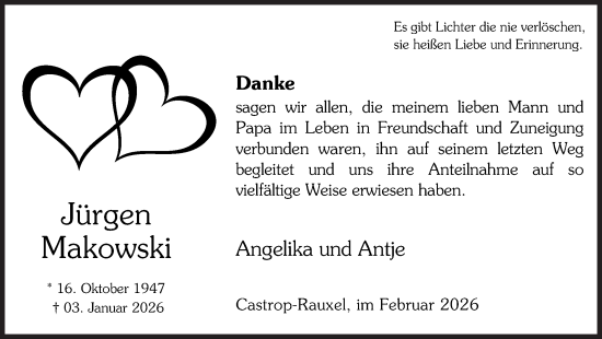 Traueranzeige von Jürgen Makowski von Stadtanzeiger Castrop-Rauxel