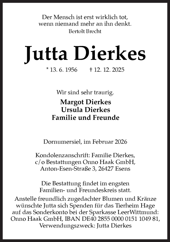 Traueranzeige von Jutta Dierkes von Ruhr Nachrichten