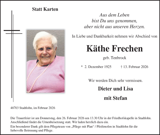 Traueranzeige von Käthe Frechen von Münsterland Zeitung