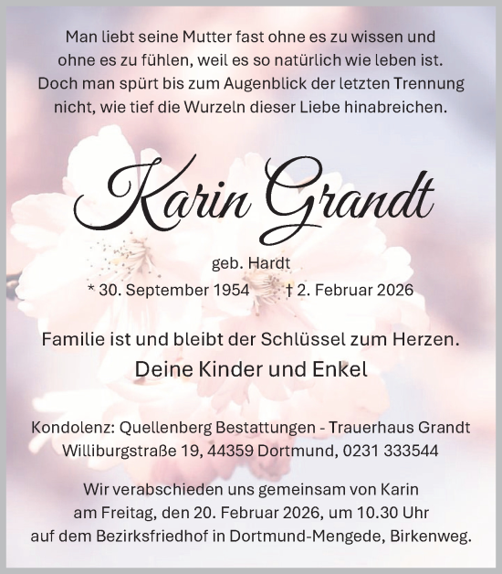 Traueranzeige von Karin Grandt von Ruhr Nachrichten
