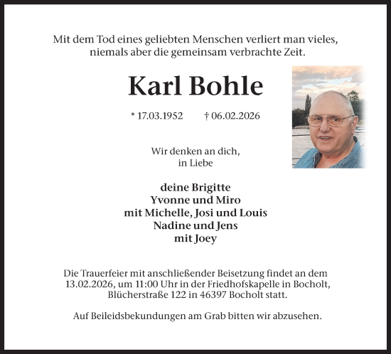 Traueranzeige von Karl Bohle 