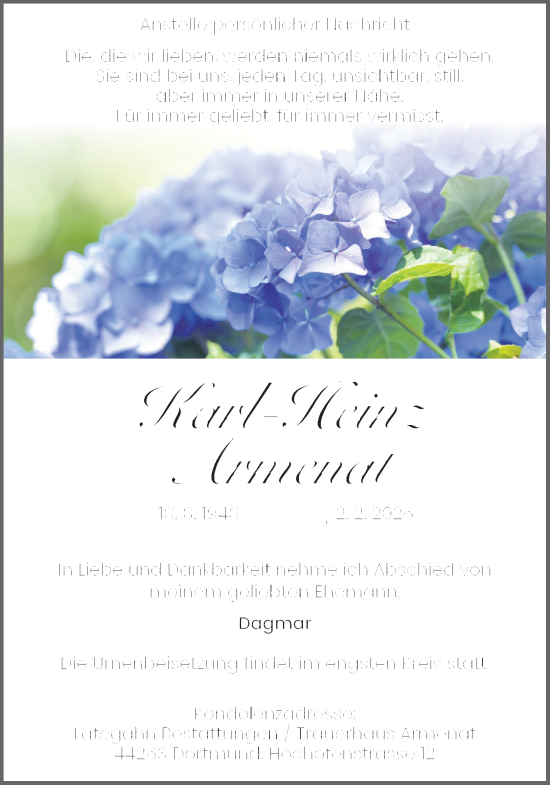 Traueranzeige von Karl-Heinz Armenat von Ruhr Nachrichten