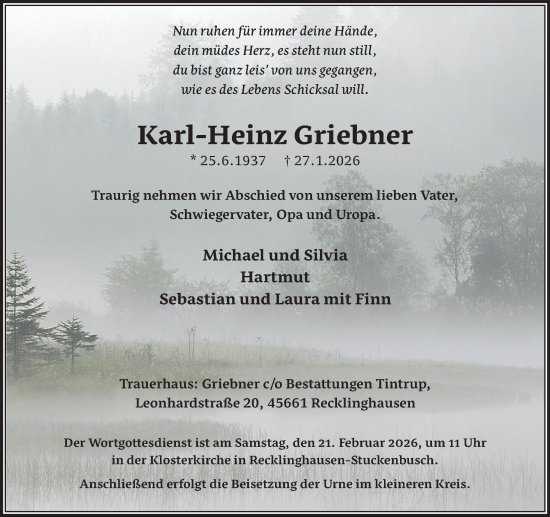 Traueranzeige von Karl-Heinz Griebner von Trauer Vest