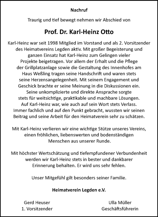 Traueranzeige von Karl-Heinz Otto von Münsterland Zeitung
