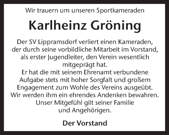 Traueranzeige von Karlheinz Gröning von Ruhr Nachrichten und Halterner Zeitung