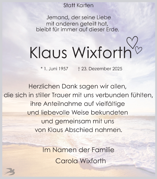 Traueranzeige von Klaus Wixforth von Ruhr Nachrichten