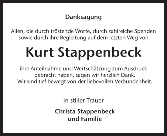 Traueranzeige von Kurt Stappenbeck 