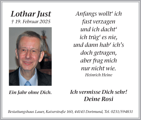 Traueranzeige von Lothar Just von Ruhr Nachrichten